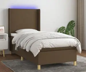 vidaXL Pat cu arcuri, saltea și LED, maro închis, 100x200 cm, textil