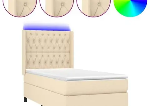 Pat cu arcuri, saltea și LED, crem, 100x200 cm, textil - 2/5
