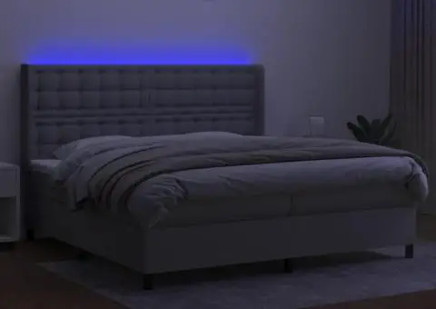 Pat cu arcuri, saltea și LED, gri deschis, 200x200 cm, textil - 3/5