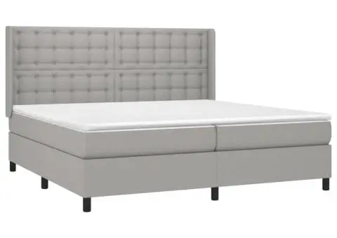 Pat cu arcuri, saltea și LED, gri deschis, 200x200 cm, textil - 4/5