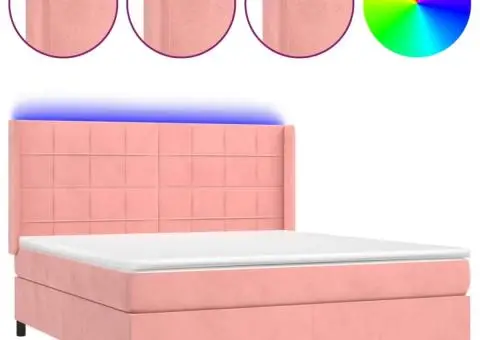 Pat cu arcuri, saltea & LED, roz, 180x200 cm, catifea - 2/5
