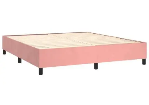 Pat cu arcuri, saltea & LED, roz, 180x200 cm, catifea - 5/5