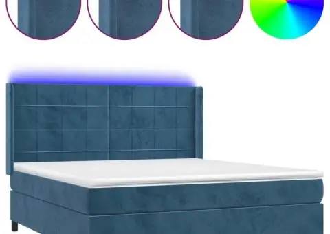 Pat cu arcuri, saltea și LED, bleumarin, 160x200 cm, catifea - 2/5
