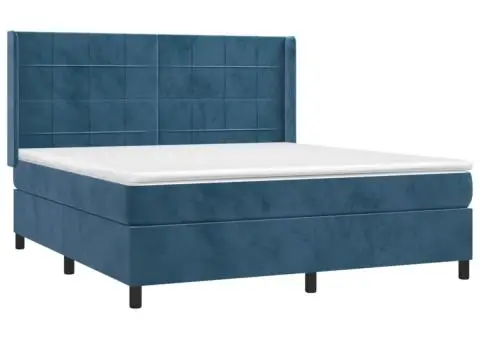 Pat cu arcuri, saltea și LED, bleumarin, 160x200 cm, catifea - 4/5