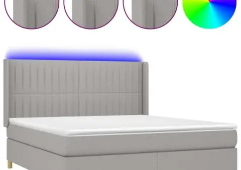 Pat cu arcuri, saltea și LED, gri deschis, 160x200 cm, textil - 2/5