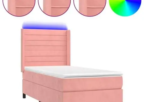 Pat cu arcuri, saltea și LED, roz, 100x200 cm, catifea - 2/5