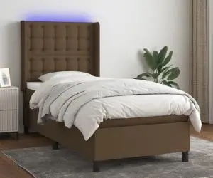 vidaXL Pat cu arcuri, saltea și LED, maro închis, 100x200 cm, textil