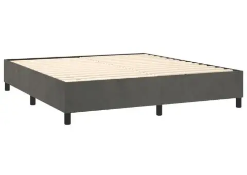 Pat cu arcuri, saltea și LED, gri închis, 180x200 cm, catifea - 5/5