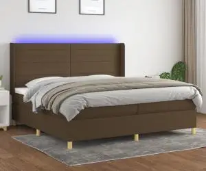 vidaXL Pat cu arcuri, saltea și LED, maro închis, 200x200 cm, textil