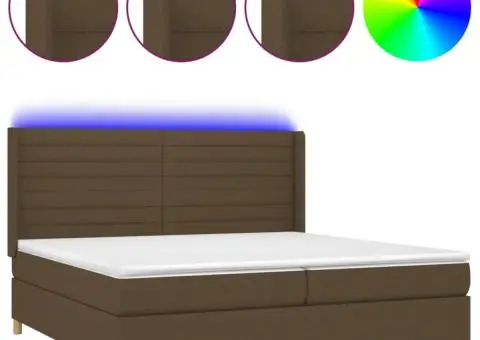 Pat cu arcuri, saltea și LED, maro închis, 200x200 cm, textil - 2/5