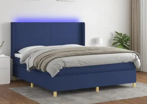 Pat cu arcuri, saltea și LED, albastru, 180x200 cm, textil - 1/5