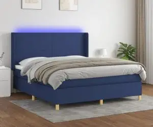vidaXL Pat cu arcuri, saltea și LED, albastru, 180x200 cm, textil