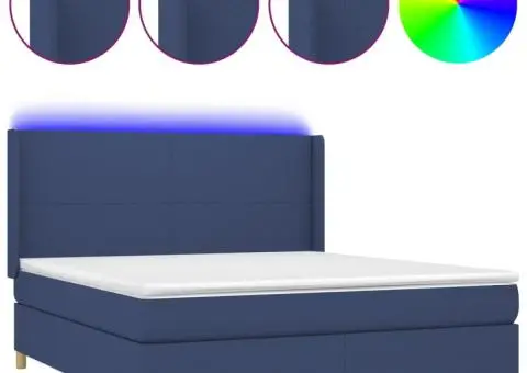 Pat cu arcuri, saltea și LED, albastru, 180x200 cm, textil - 2/5
