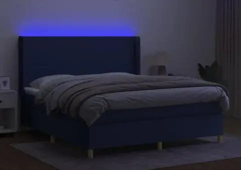 Pat cu arcuri, saltea și LED, albastru, 180x200 cm, textil - 3/5