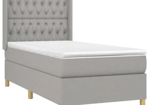 Pat cu arcuri, saltea și LED, gri deschis, 90x200 cm, textil - 4/5