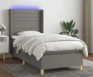 vidaXL Pat cu arcuri, saltea și LED, gri închis, 80x200 cm, textil