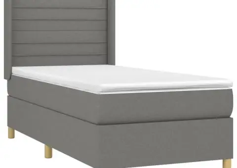 Pat cu arcuri, saltea și LED, gri închis, 80x200 cm, textil - 4/5