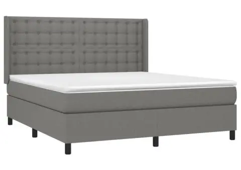 Pat cu arcuri, saltea și LED, gri închis, 180x200 cm, textil - 4/5