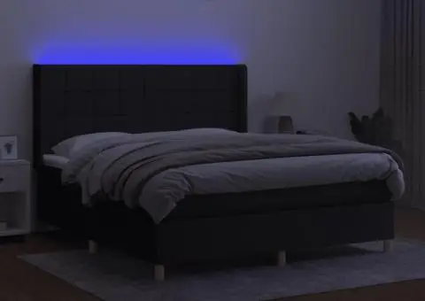 Pat cu arcuri, saltea și LED, negru, 180x200 cm, textil - 3/5