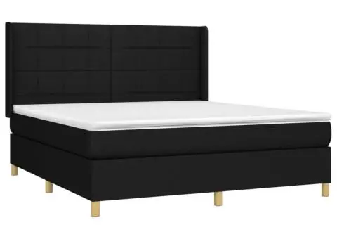 Pat cu arcuri, saltea și LED, negru, 180x200 cm, textil - 4/5