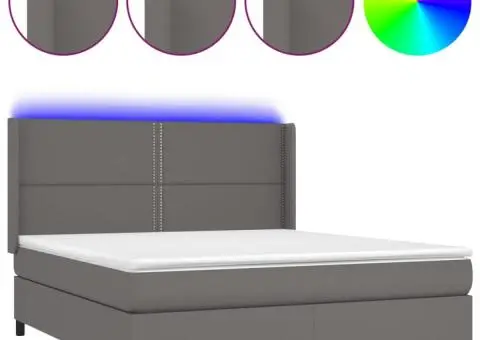 Pat cu arcuri, saltea și LED, gri, 180x200 cm, piele ecologică - 2/5