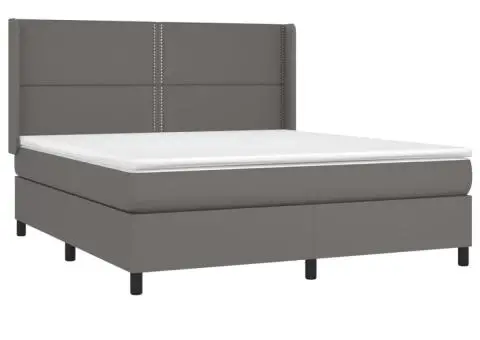 Pat cu arcuri, saltea și LED, gri, 180x200 cm, piele ecologică - 4/5