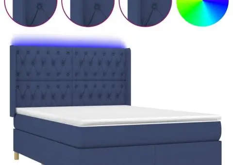Pat cu arcuri, saltea și LED, albastru, 140x200 cm, textil - 2/5