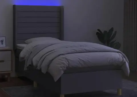 Pat cu arcuri, saltea și LED, gri deschis, 90x200 cm, textil - 3/5