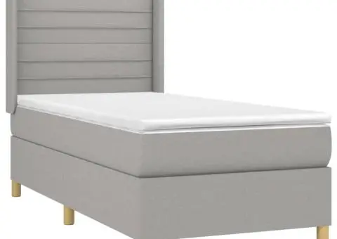 Pat cu arcuri, saltea și LED, gri deschis, 90x200 cm, textil - 4/5