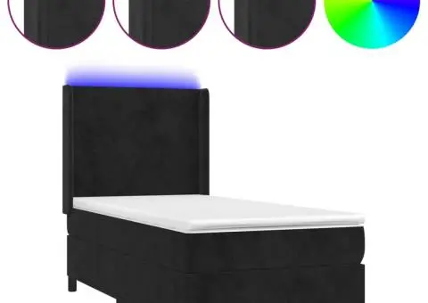 Pat continental cu saltea și LED, negru, 80x200 cm, catifea - 2/5