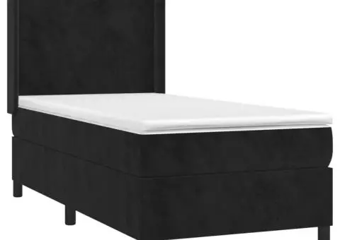 Pat continental cu saltea și LED, negru, 80x200 cm, catifea - 4/5