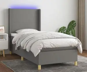 vidaXL Pat cu arcuri, saltea și LED, gri închis, 100x200 cm, textil