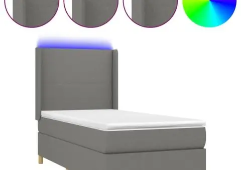 Pat cu arcuri, saltea și LED, gri închis, 100x200 cm, textil - 2/5