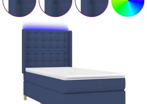 Pat cu arcuri, saltea și LED, albastru, 90x190 cm, textil - 2/5
