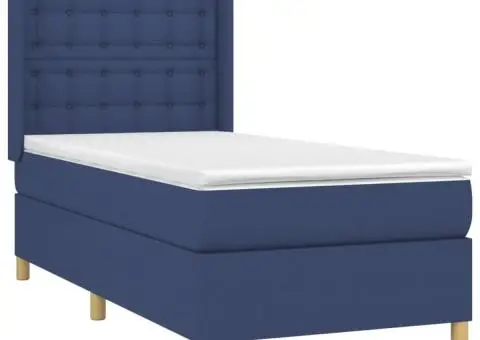 Pat cu arcuri, saltea și LED, albastru, 90x190 cm, textil - 4/5