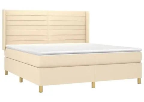 Pat cu arcuri, saltea și LED, crem, 180x200 cm, textil - 4/5