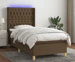 vidaXL Pat cu arcuri, saltea și LED, maro închis, 80x200 cm, textil