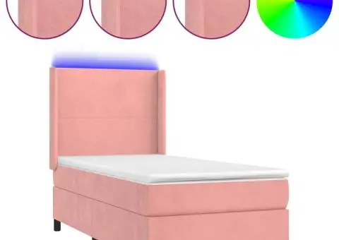 Pat cu arcuri, saltea și LED, roz, 100x200 cm, catifea - 2/5