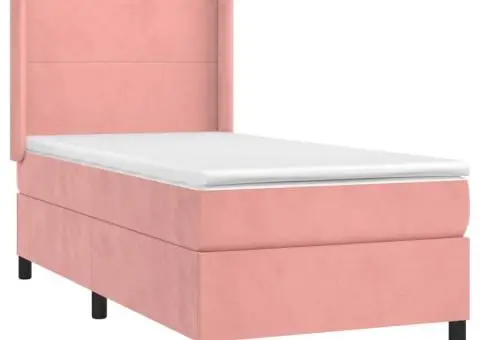 Pat cu arcuri, saltea și LED, roz, 100x200 cm, catifea - 4/5