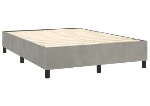 Pat continental cu saltea și LED gri deschis 140x190 cm catifea - 5/5