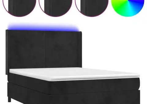 Pat cu arcuri, saltea și LED, negru, 140x200 cm, catifea - 2/5