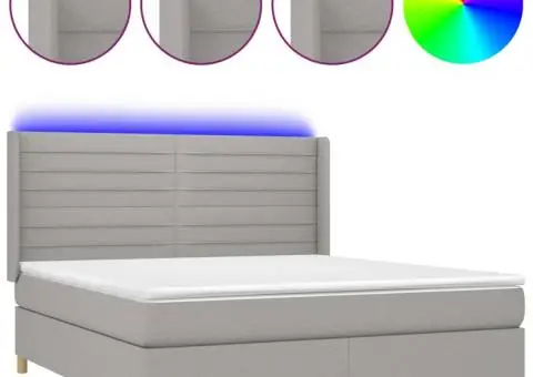 Pat cu arcuri, saltea și LED, gri deschis, 180x200 cm, textil - 2/5