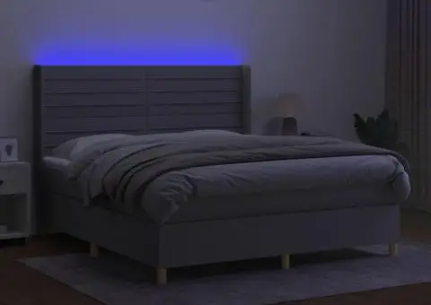 Pat cu arcuri, saltea și LED, gri deschis, 180x200 cm, textil - 3/5