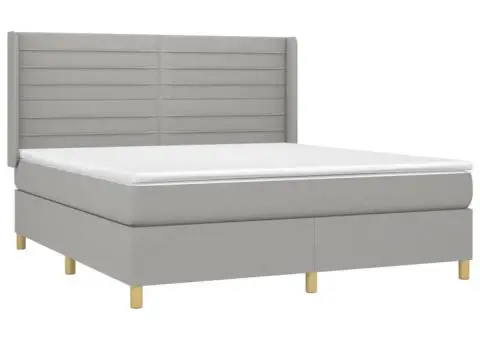 Pat cu arcuri, saltea și LED, gri deschis, 180x200 cm, textil - 4/5