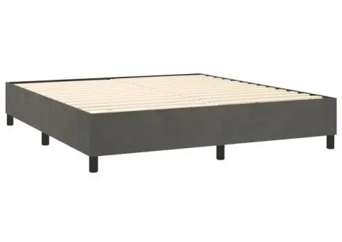 Pat cu arcuri, saltea și LED, gri închis, 160x200 cm, catifea - 5/5