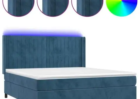 Pat cu arcuri, saltea și LED, bleumarin, 180x200 cm, catifea - 2/5