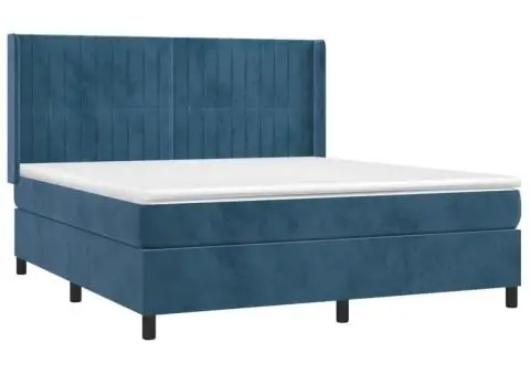 Pat cu arcuri, saltea și LED, bleumarin, 180x200 cm, catifea - 4/5