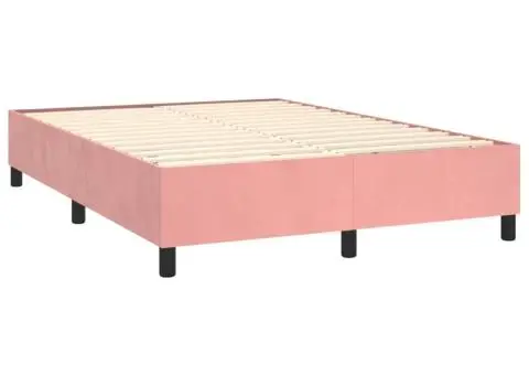 Pat cu arcuri, cu saltea și LED, roz, 140x190 cm catifea - 5/5