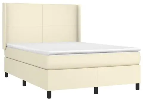 Pat cu arcuri, saltea și LED, crem, 140x200cm, piele ecologică - 4/5