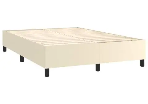 Pat cu arcuri, saltea și LED, crem, 140x200cm, piele ecologică - 5/5